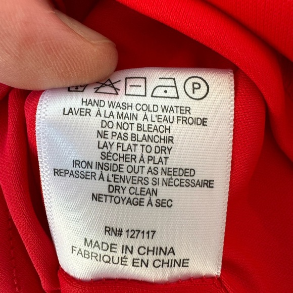 Belle Badgley Mischka Red High Low Collared Halter Dress Scuba Material size 4 - Picture 5 of 11